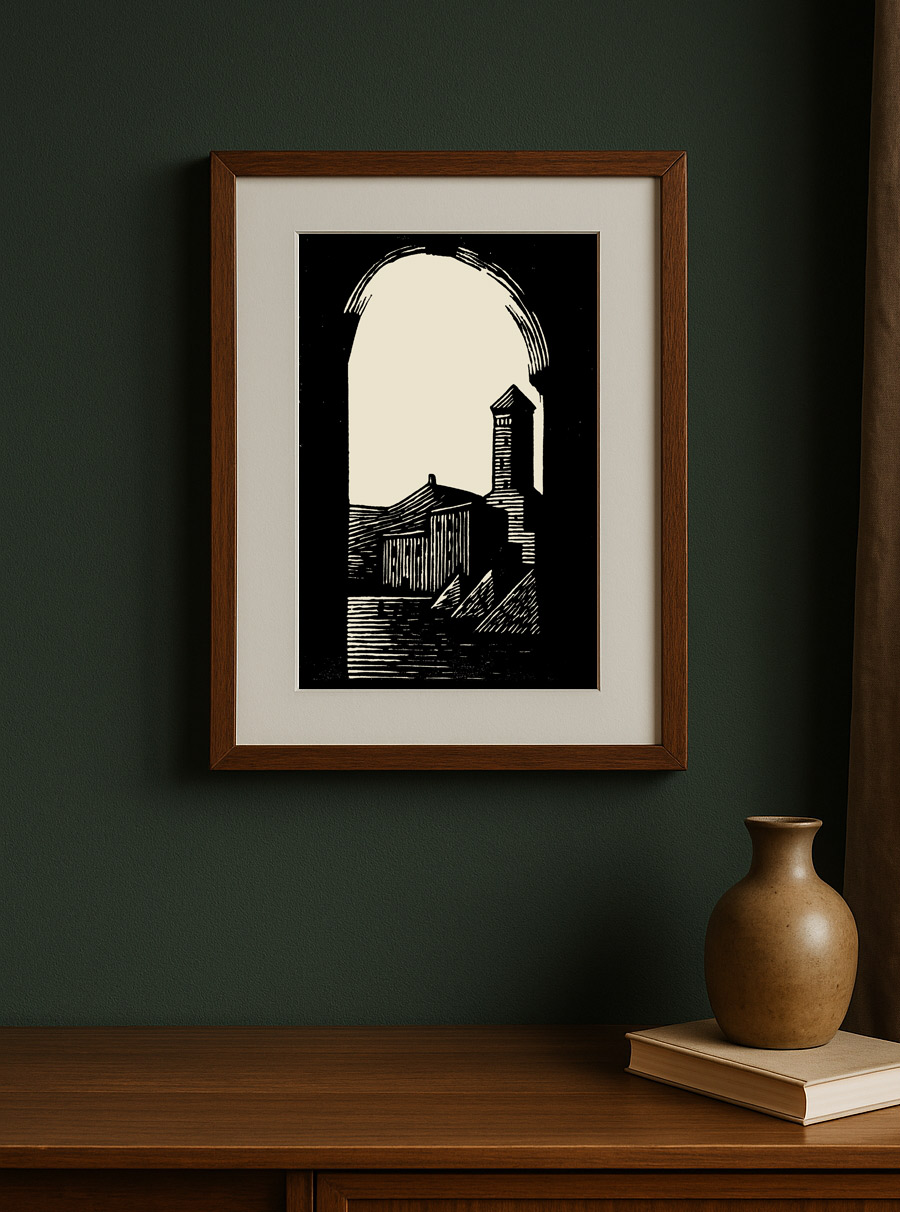 Mediterranean Village - Woodcut - Adam Ritchey - 2025